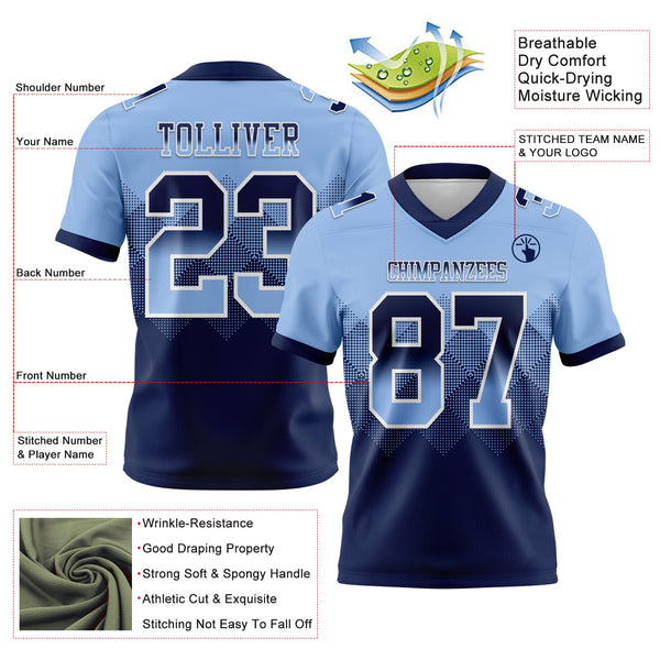 Custom Light Blue Navy-White Authentic Gradient Square Shape 7V7 Flag Football Jersey alternate