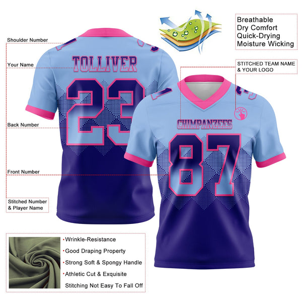 Custom Light Blue Dark Purple-Pink Authentic Gradient Square Shape 7V7 Flag Football Jersey alternate
