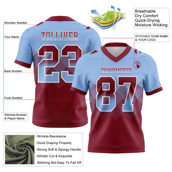 Custom Light Blue Crimson-White Authentic Gradient Square Shape 7V7 Flag Football Jersey alternate