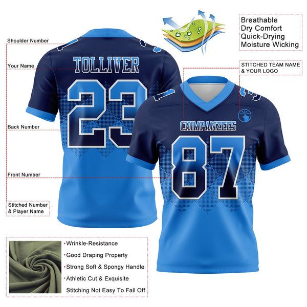 Custom Navy Powder Blue-White Authentic Gradient Square Shape 7V7 Flag Football Jersey alternate