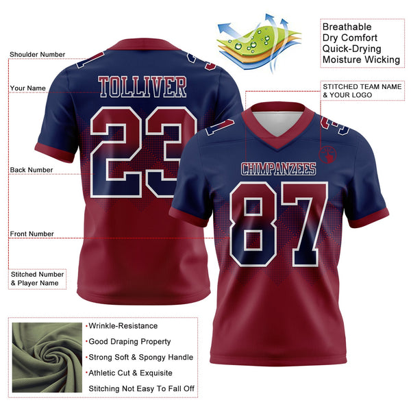 Custom Navy Crimson-White Authentic Gradient Square Shape 7V7 Flag Football Jersey alternate