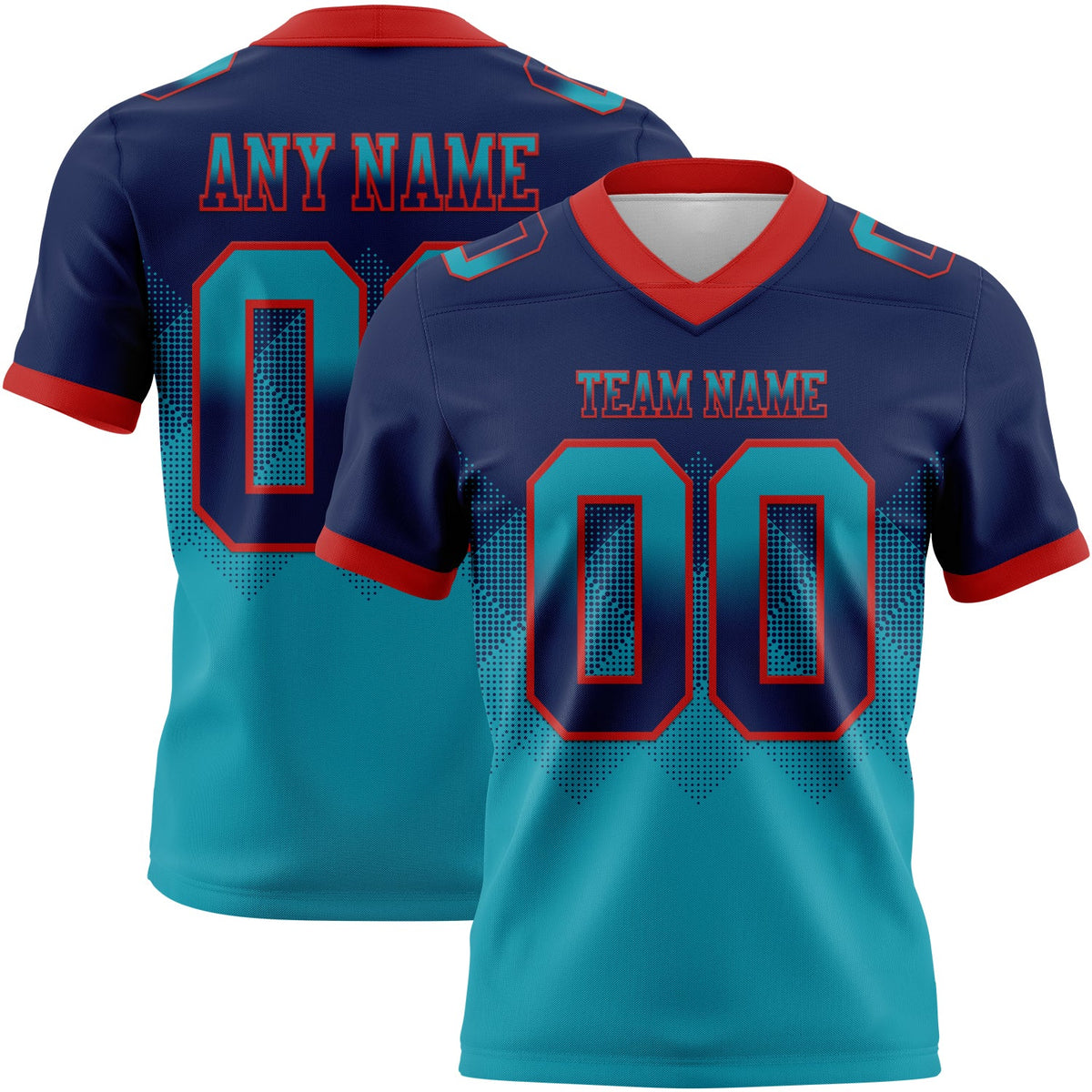 Custom Navy Teal-Red Authentic Gradient Square Shape 7V7 Flag Football Jersey