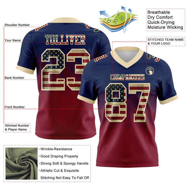 Custom Navy Vintage USA Flag Crimson-Cream Authentic Gradient Square Shape 7V7 Flag Football Jersey alternate