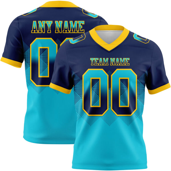 Custom Navy Lakes Blue-Yellow Authentic Gradient Square Shape 7V7 Flag Football Jersey