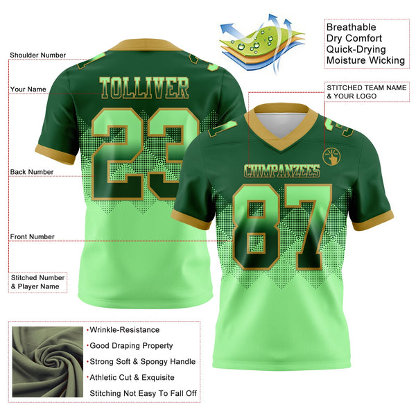 Custom Green Pea Green-Old Gold Authentic Gradient Square Shape 7V7 Flag Football Jersey alternate
