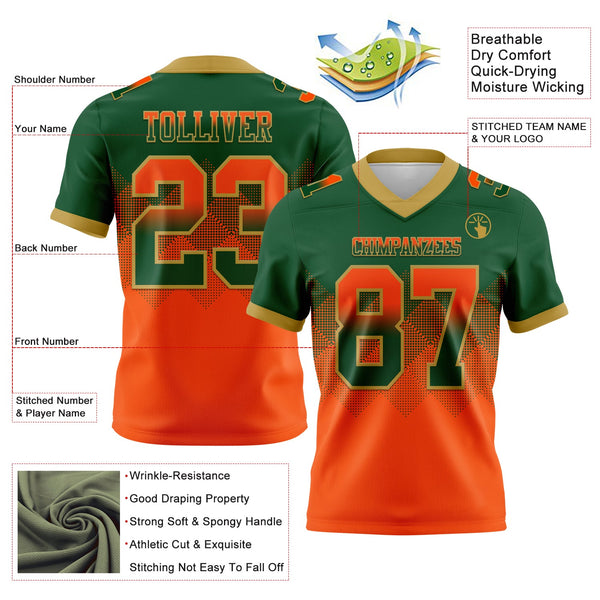 Custom Green Orange-Old Gold Authentic Gradient Square Shape 7V7 Flag Football Jersey alternate