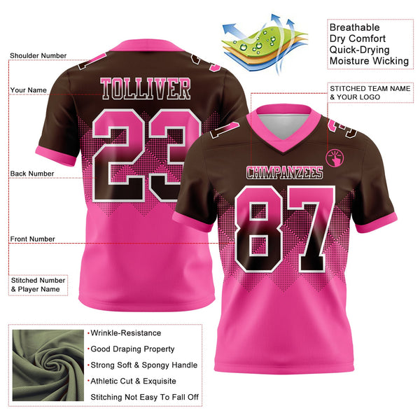 Custom Brown Pink-White Authentic Gradient Square Shape 7V7 Flag Football Jersey alternate