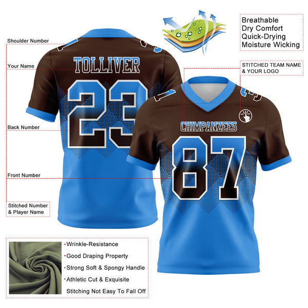 Custom Brown Powder Blue-White Authentic Gradient Square Shape 7V7 Flag Football Jersey alternate