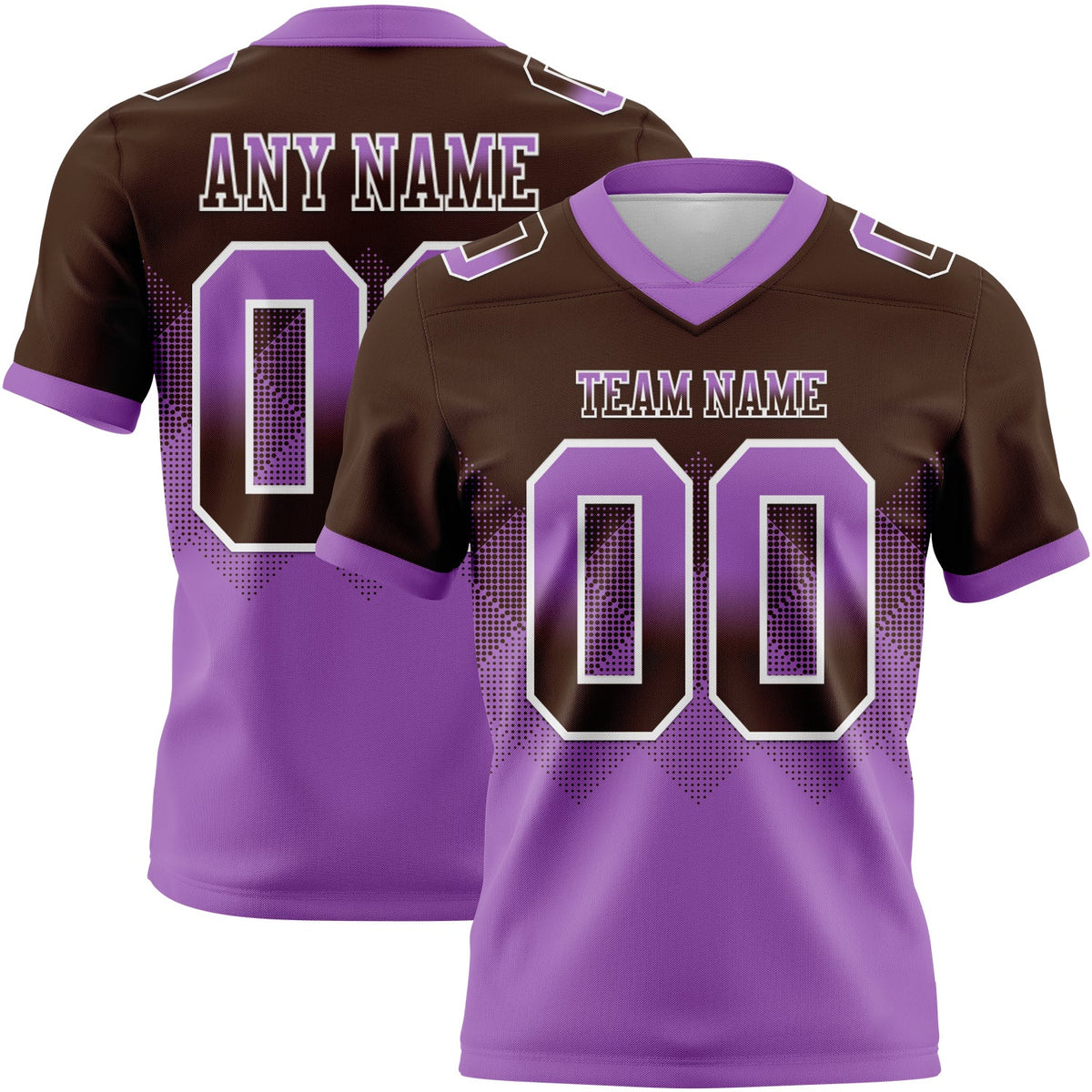 Custom Brown Medium Purple-White Authentic Gradient Square Shape 7V7 Flag Football Jersey