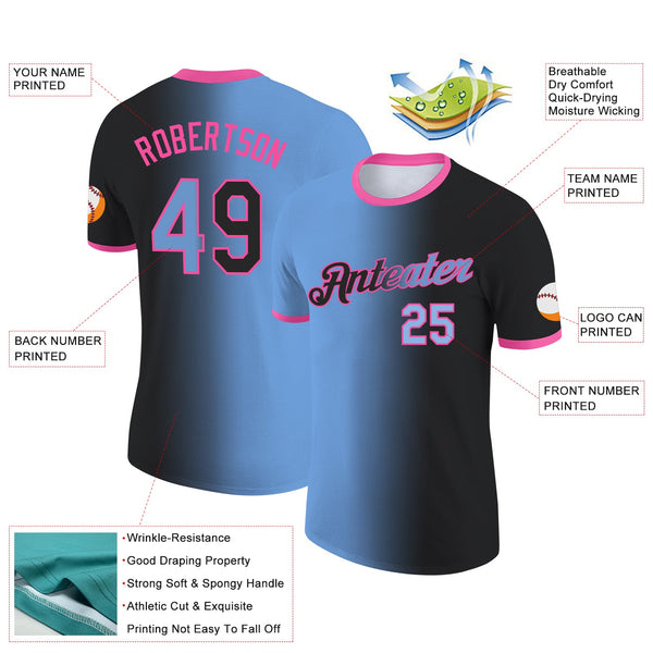 Custom Black Light Blue-Pink Gradient Fashion Performance T-Shirt alternate