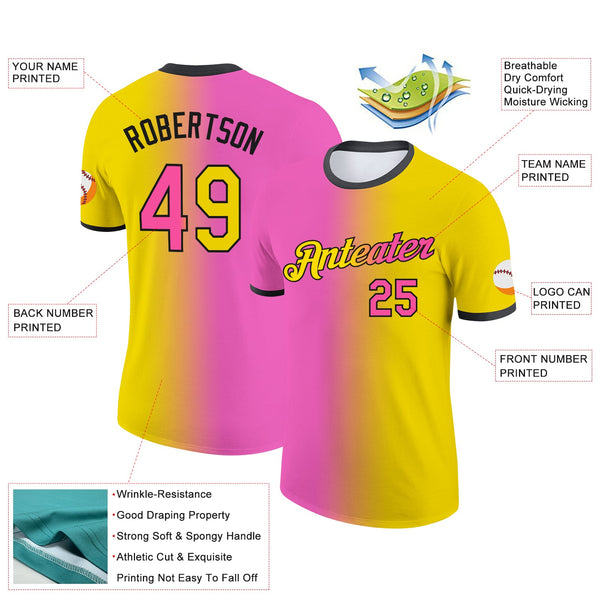 Custom Yellow Pink-Black Gradient Fashion Performance T-Shirt alternate
