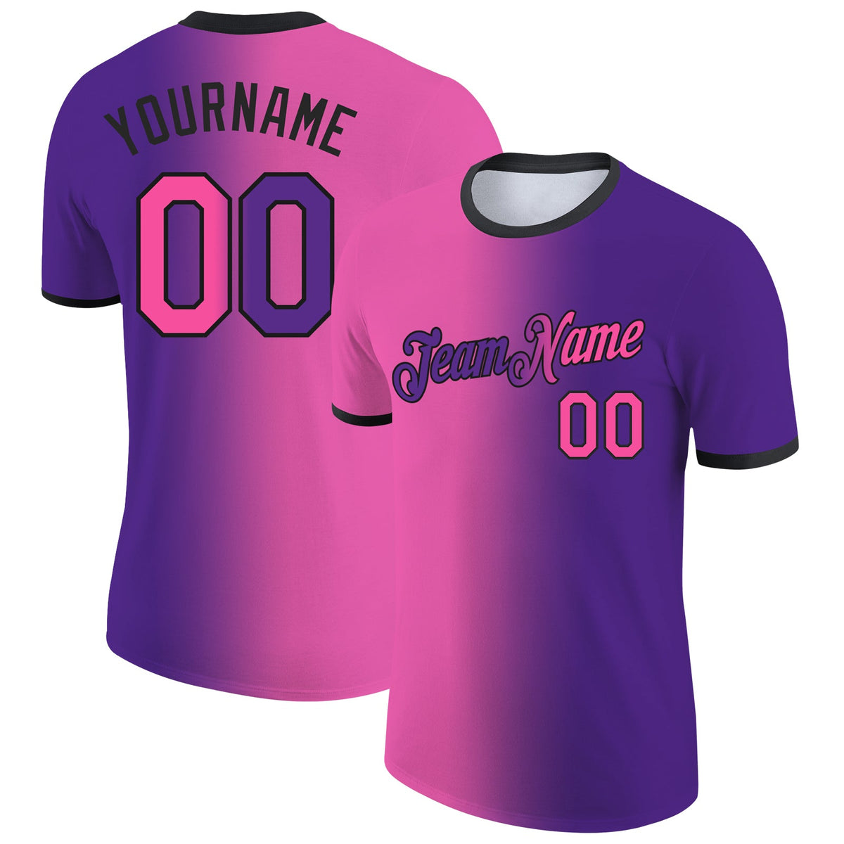 Custom Purple Pink-Black Gradient Fashion Performance T-Shirt