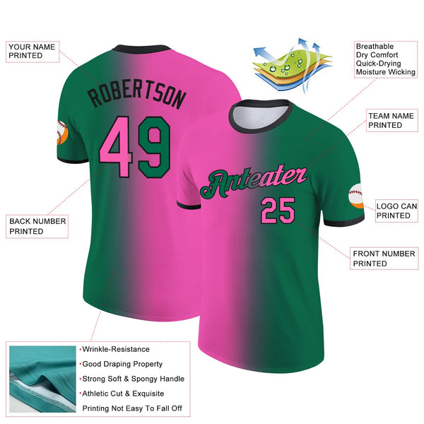 Custom Kelly Green Pink-Black Gradient Fashion Performance T-Shirt alternate