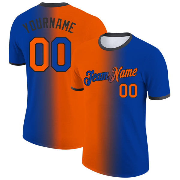 Custom Royal Orange-Black Gradient Fashion Performance T-Shirt