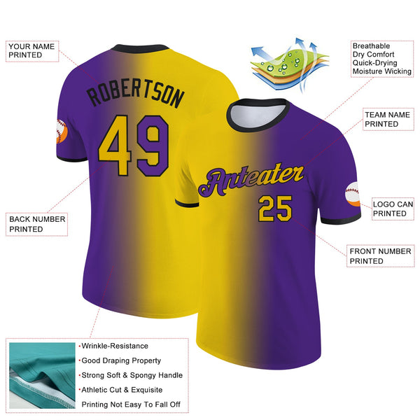 Custom Purple Yellow-Black Gradient Fashion Performance T-Shirt alternate