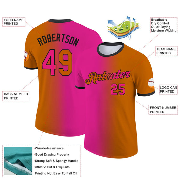 Custom Texas Orange Hot Pink-Black Gradient Fashion Performance T-Shirt alternate
