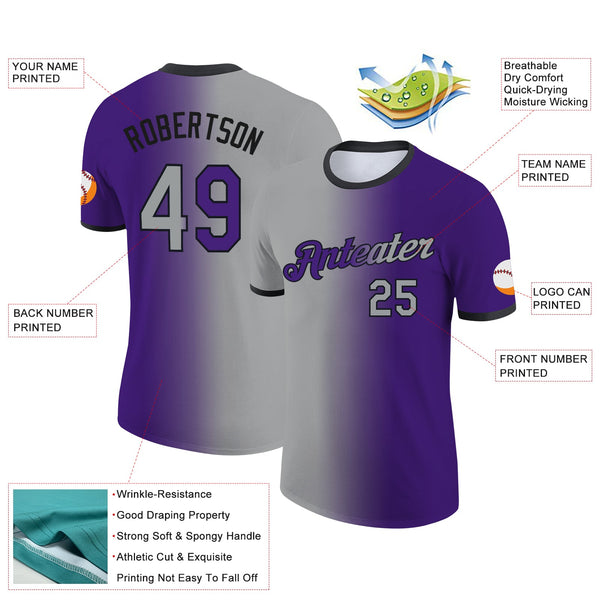 Custom Purple Gray-Black Gradient Fashion Performance T-Shirt alternate