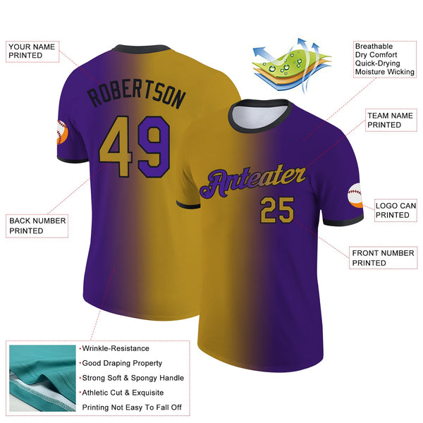 Custom Purple Old Gold-Black Gradient Fashion Performance T-Shirt alternate