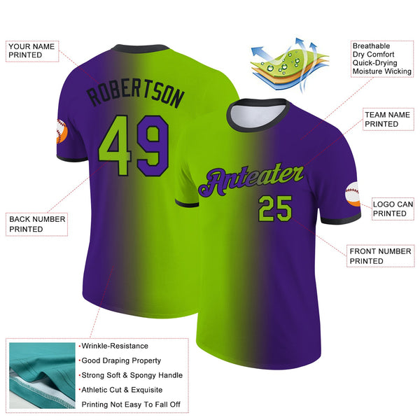 Custom Purple Neon Green-Black Gradient Fashion Performance T-Shirt alternate