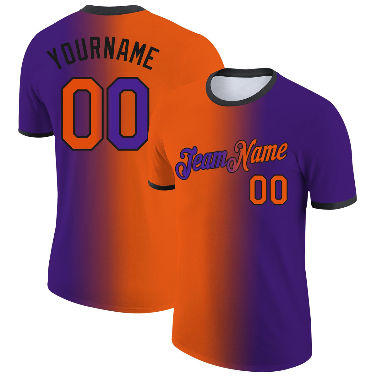 Custom Purple Orange-Black Gradient Fashion Performance T-Shirt