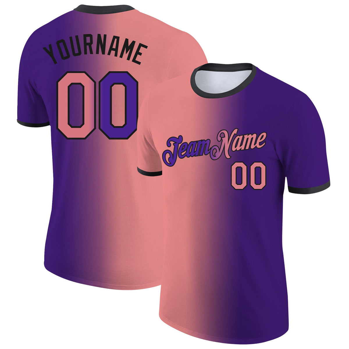 Custom Purple Medium Pink-Black Gradient Fashion Performance T-Shirt