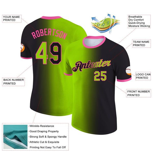 Custom Black Neon Green-Pink Gradient Fashion Performance T-Shirt alternate