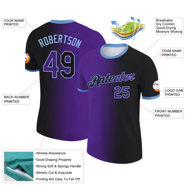 Custom Black Purple-Light Blue Gradient Fashion Performance T-Shirt alternate