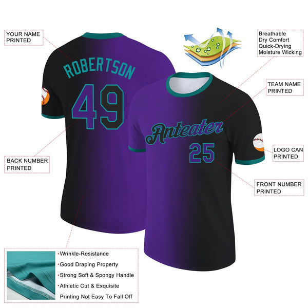 Custom Black Purple-Teal Gradient Fashion Performance T-Shirt alternate