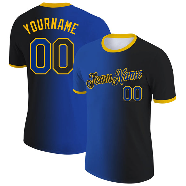 Custom Black Royal-Gold Gradient Fashion Performance T-Shirt