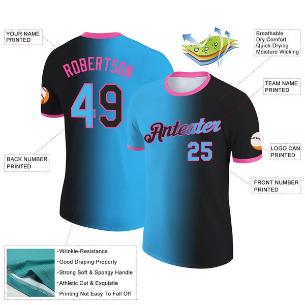 Custom Black Sky Blue-Pink Gradient Fashion Performance T-Shirt alternate