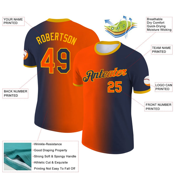 Custom Navy Orange-Gold Gradient Fashion Performance T-Shirt alternate