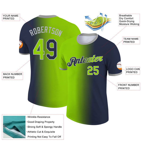 Custom Navy Neon Green-Gray Gradient Fashion Performance T-Shirt alternate