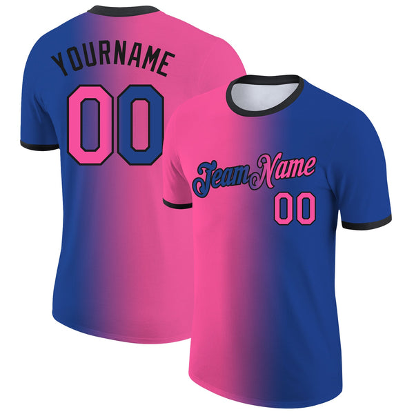 Custom Royal Pink-Black Gradient Fashion Performance T-Shirt