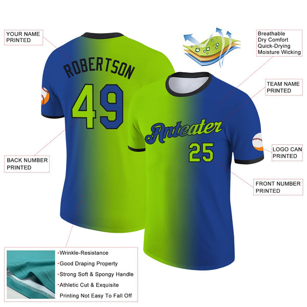 Custom Royal Neon Green-Black Gradient Fashion Performance T-Shirt alternate
