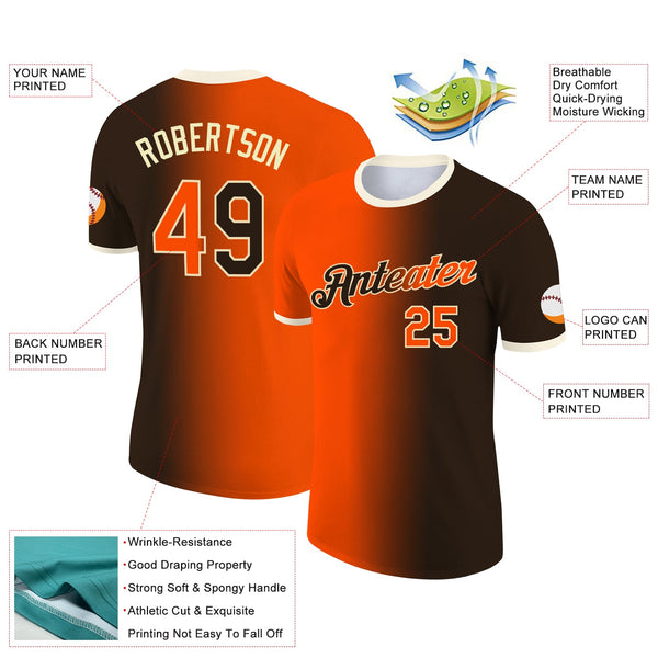 Custom Brown Orange-Cream Gradient Fashion Performance T-Shirt alternate