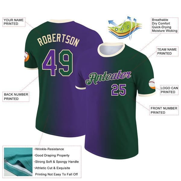 Custom Green Purple-Cream Gradient Fashion Performance T-Shirt alternate