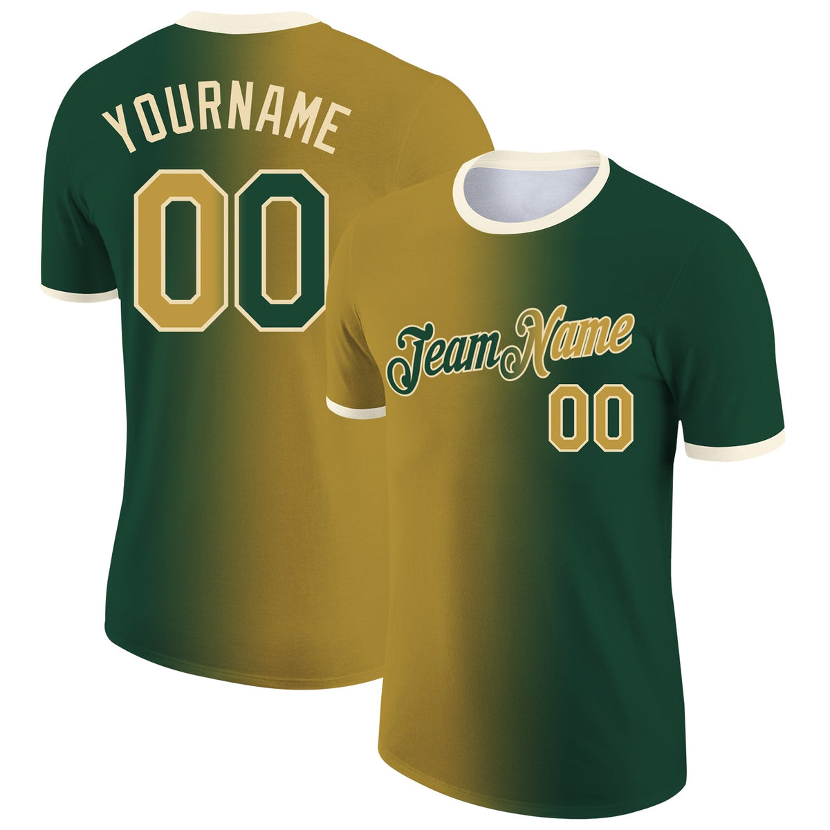 Custom Green Old Gold-Cream Gradient Fashion Performance T-Shirt