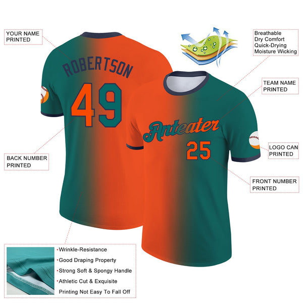 Custom Teal Orange-Navy Gradient Fashion Performance T-Shirt alternate