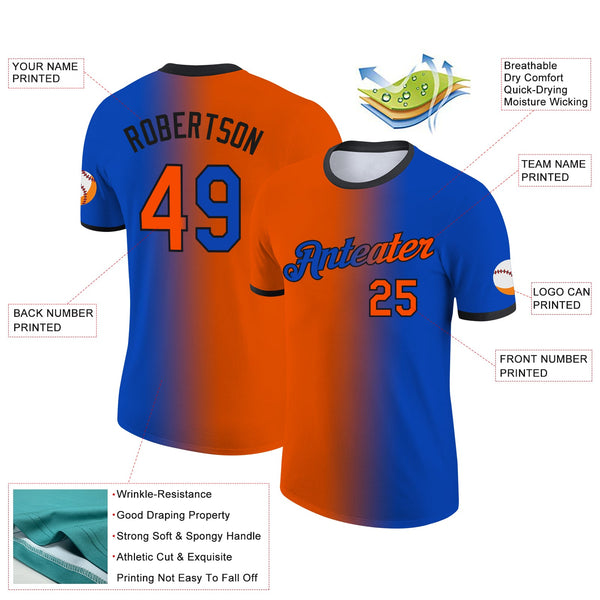 Custom Thunder Blue Orange-Black Gradient Fashion Performance T-Shirt alternate