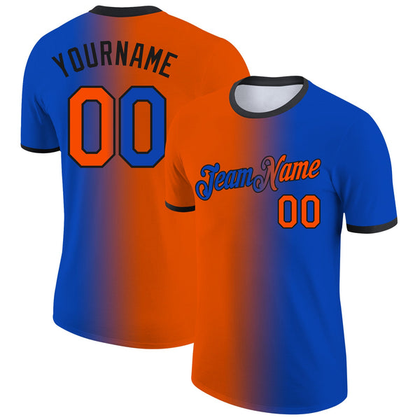 Custom Thunder Blue Orange-Black Gradient Fashion Performance T-Shirt
