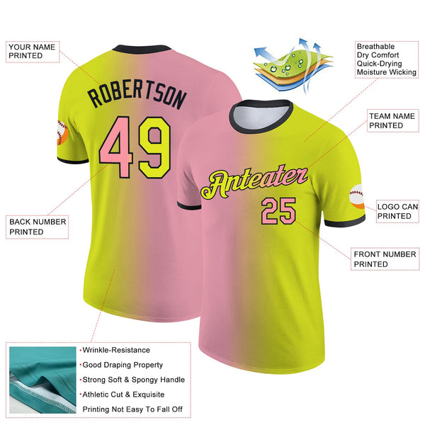Custom Neon Yellow Medium Pink-Black Gradient Fashion Performance T-Shirt alternate