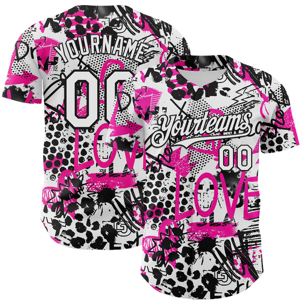 Custom Graffiti Pattern White-Black 3D Authentic Baseball Jersey