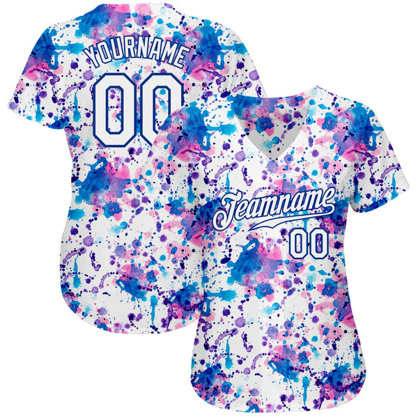 Custom Graffiti Pattern White-Royal 3D Abstract Watercolor Authentic Baseball Jersey alternate