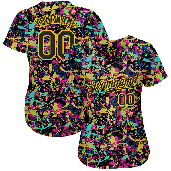 Custom Graffiti Pattern Black-Gold 3D Grunge Shabby Authentic Baseball Jersey alternate