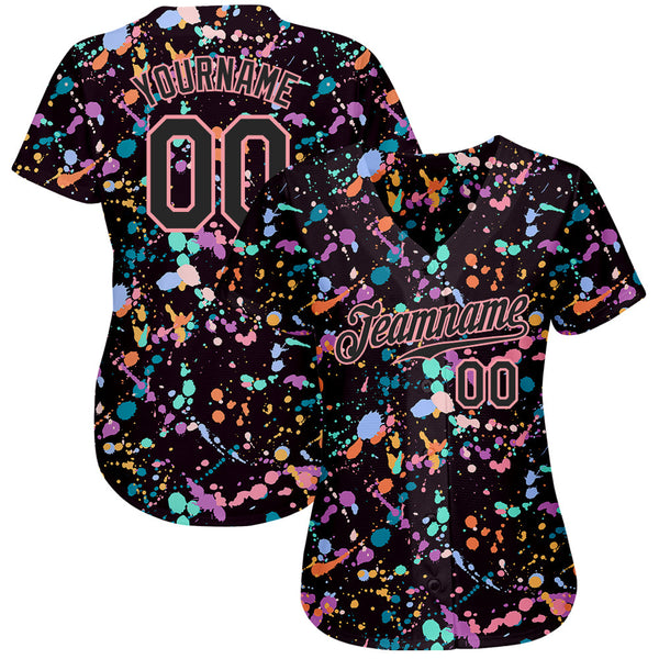 Custom Graffiti Pattern Black-Medium Pink 3D Expressive Splatter Authentic Baseball Jersey alternate