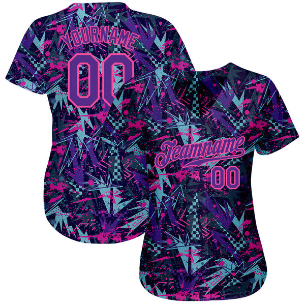Custom Graffiti Pattern Purple-Pink 3D Creative Geometric Figures And Dots Authentic Baseball Jersey alternate