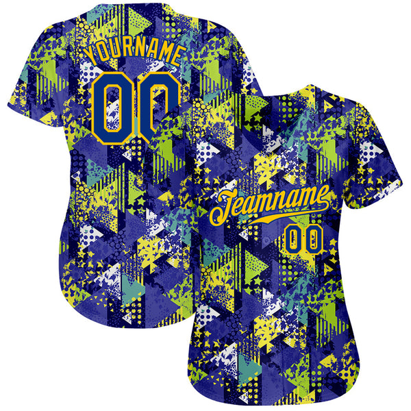 Custom Graffiti Pattern Royal-Gold 3D Creative Geometric Figures Triangle And Dots Authentic Baseball Jersey alternate
