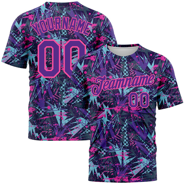 Custom Graffiti Pattern Purple-Pink 3D Creative Geometric Figures And Dots Performance T-Shirt