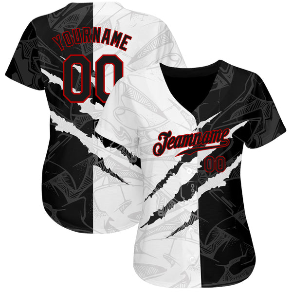 Custom Graffiti Pattern Red-Black 3D Scratch Authentic Baseball Jersey alternate