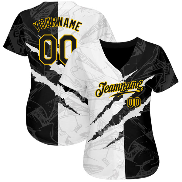 Custom Graffiti Pattern Black-Gold 3D Scratch Authentic Baseball Jersey alternate